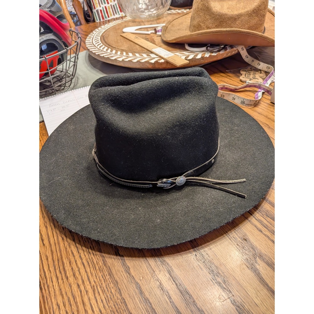Eddy Bros Black Wool Felt Cowboy Hat Wide Brim Western Concho Band Size 7 USA‎